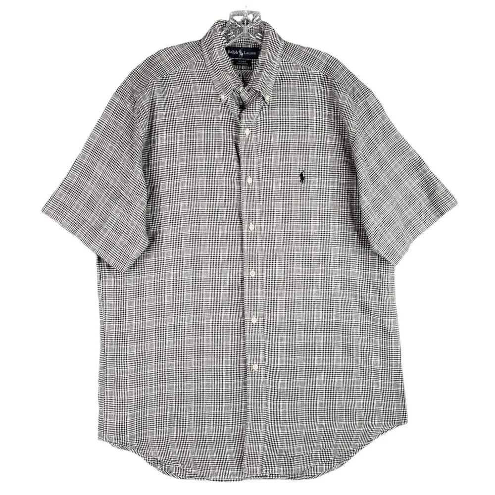 Polo Ralph Lauren Shirt Oxford Black Plaid Blake Mens M Medium Button Down SS